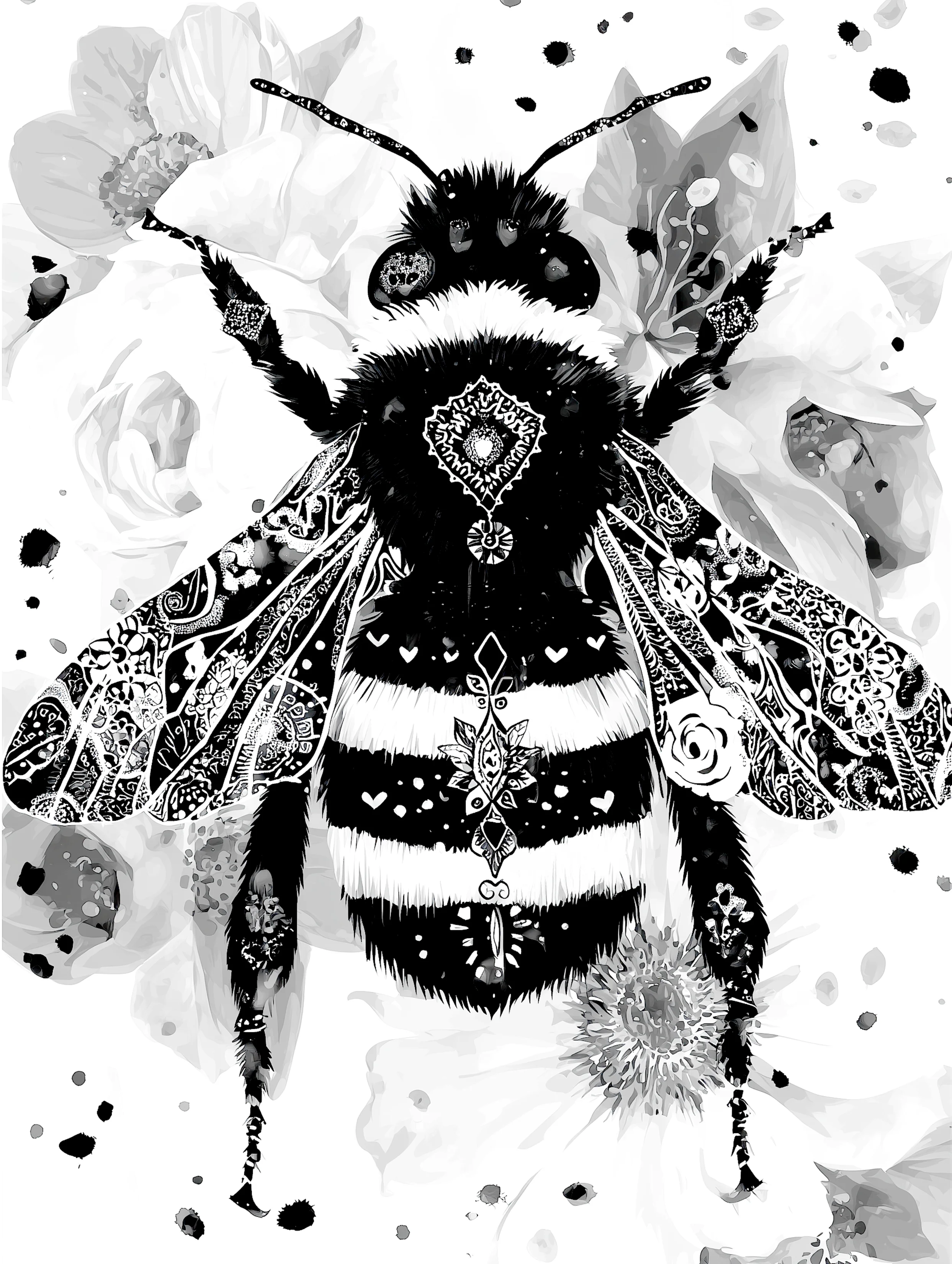 Free printable bee coloring page for adults featuring bohemian bee